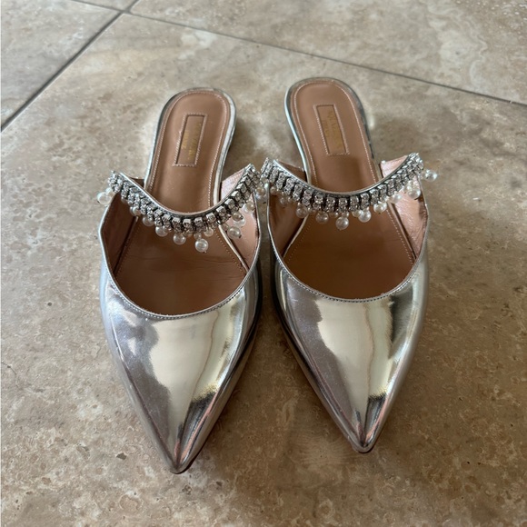 Metallic Silver Aquazzura Flats size 38 - Picture 4 of 6